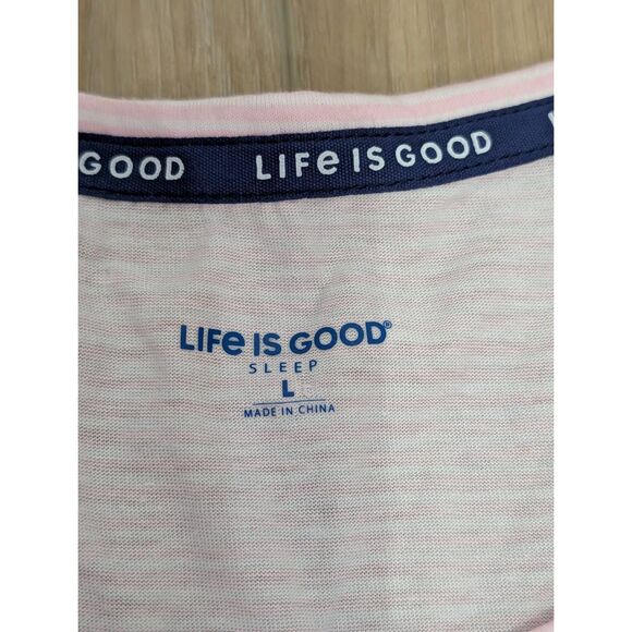 Life Is Good Pink Daisy Bee Nightgown Women’s L Striped Sleep Shirt NWT - Picture 8 of 12